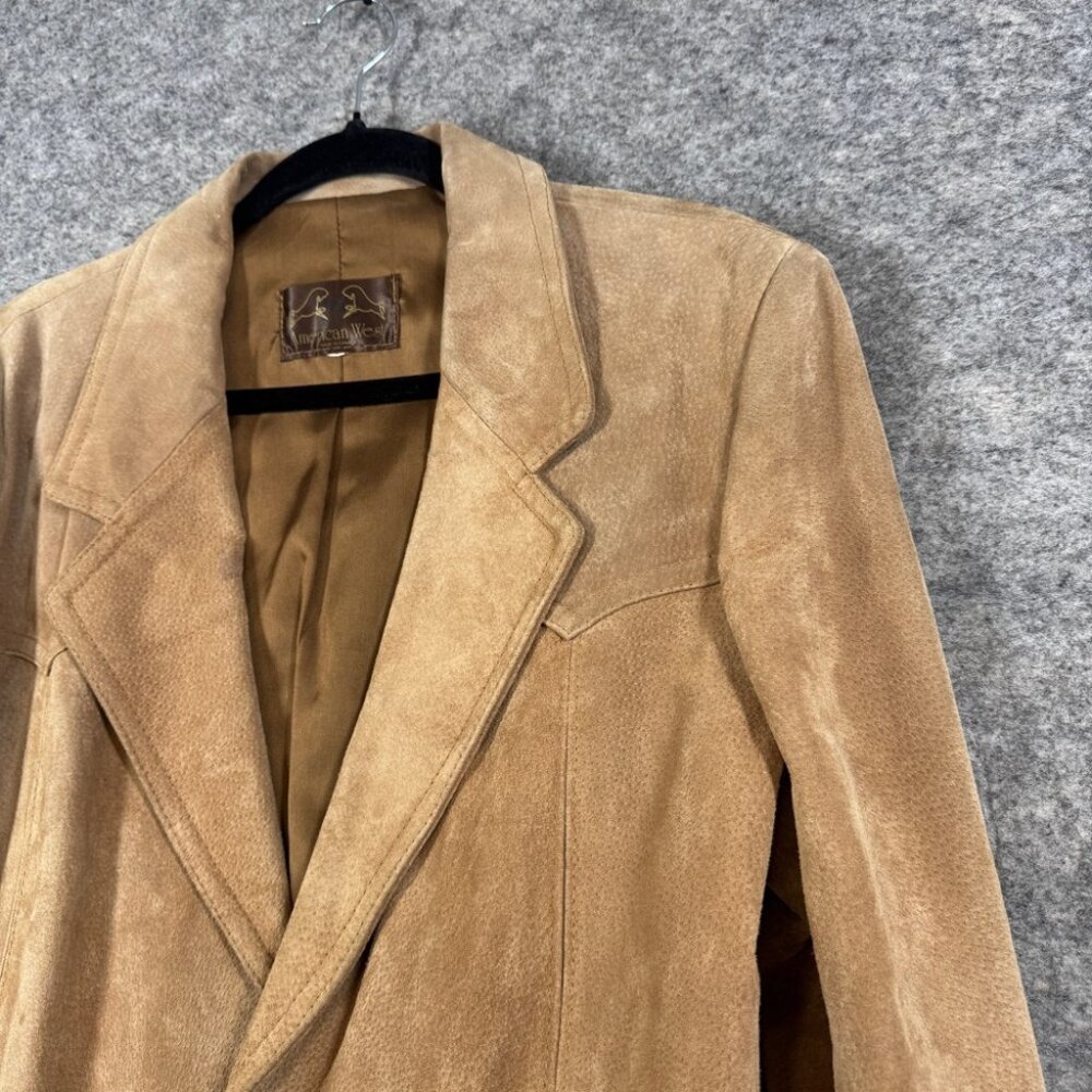Vintage American West Suede Leather Blazer Tan Western Jacket Rodeo Festival - Picture 9 of 16